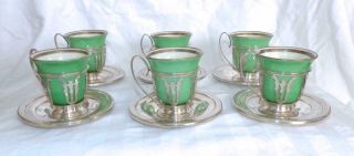 Antique Sterling Intl Silver Co 6 Demitasse Cups 6 Plates Lenox Inserts Liners