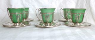 Antique Sterling Intl Silver Co 6 Demitasse Cups 6 Plates Lenox inserts liners 3