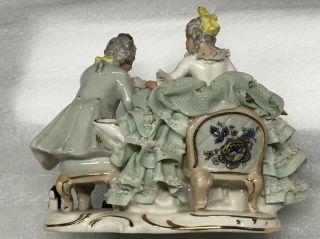 Karl Theime Dresden Lace Figurine Chess Players Porcelain Man Woman As - Is 3