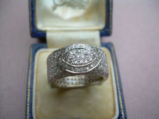 Vintage Wide 9ct White Gold Natural Diamond Band Size M.