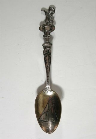 1893 Americas Cup Yacht Race Sterling Silver Figural Handle Souvenir Spoon 1