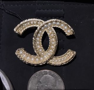 Only 1 Chanel Large Cc Logo Rare Gold Pearl Pin Brooch Discontinued