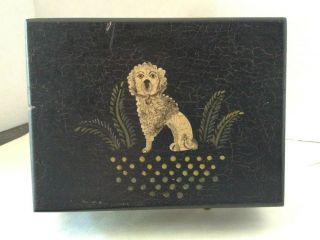 Vintage Dove - Tailed Wood Box For Playing Cards Painted Staffordshire Spaniel