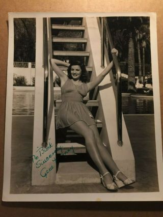 Gene Tierney Rare Early Vintage Autographed 8/10 Pin Up Photo 40s Laura