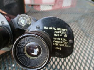 WWII 1943 USN,  US Navy Ship Binoculars & Leather Case 3