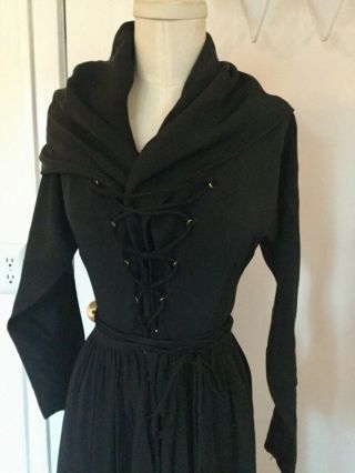 Vintage Dress Claire Mccardell Townley Scarf Hood Pockets Spaghetti 1940 Black M