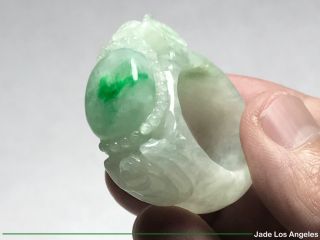 Unisex 2 Pixiu Abalone Rich Green/Tranclucent White Jadeite Jade Ring Sz:11 - 11.  5 10