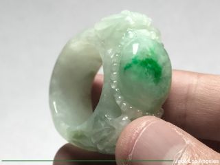 Unisex 2 Pixiu Abalone Rich Green/Tranclucent White Jadeite Jade Ring Sz:11 - 11.  5 11