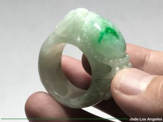 Unisex 2 Pixiu Abalone Rich Green/Tranclucent White Jadeite Jade Ring Sz:11 - 11.  5 12