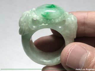 Unisex 2 Pixiu Abalone Rich Green/tranclucent White Jadeite Jade Ring Sz:11 - 11.  5