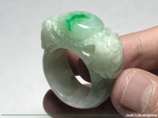Unisex 2 Pixiu Abalone Rich Green/Tranclucent White Jadeite Jade Ring Sz:11 - 11.  5 2