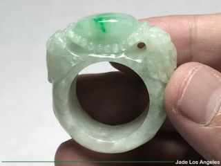 Unisex 2 Pixiu Abalone Rich Green/Tranclucent White Jadeite Jade Ring Sz:11 - 11.  5 3