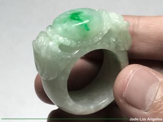 Unisex 2 Pixiu Abalone Rich Green/Tranclucent White Jadeite Jade Ring Sz:11 - 11.  5 4