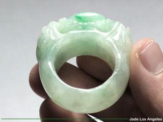 Unisex 2 Pixiu Abalone Rich Green/Tranclucent White Jadeite Jade Ring Sz:11 - 11.  5 8