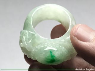 Unisex 2 Pixiu Abalone Rich Green/Tranclucent White Jadeite Jade Ring Sz:11 - 11.  5 9