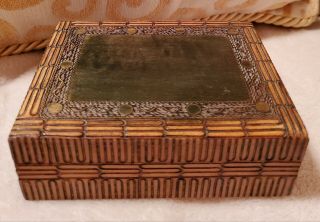 Vintage Wood Box Trinket Storage Gold Fleck Green