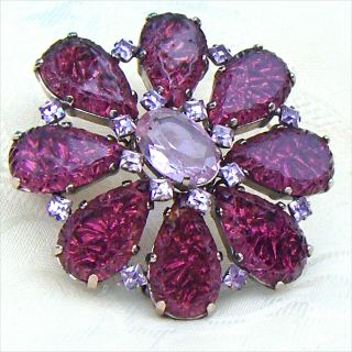 UNsigned Schreiner Alexandrite Rhinestones Amethyst Stones Brooch Pin Pendant 2