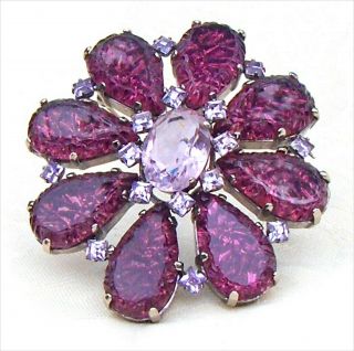 UNsigned Schreiner Alexandrite Rhinestones Amethyst Stones Brooch Pin Pendant 8