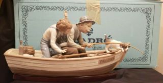 Vintage Retired Lladro 5215 " Fishing With Gramps " W/ Box