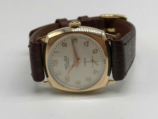 Vintage 9k 9ct Solid Gold Mens Majex Cushion Watch