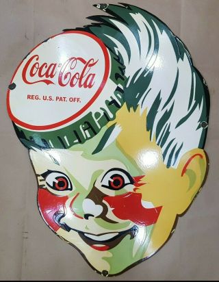 Coca Cola Sprite Boy Vintage Porcelain Sign.  3pc Set