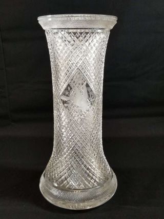 Antique Hawkes American Brilliant Cut Vase With Etched Birds,  Abp,  12 " Tall