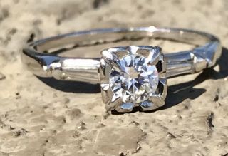 Estate Vintage 1/2 Carat Diamond Engagement Ring 14k White Gold Sz 6.  75