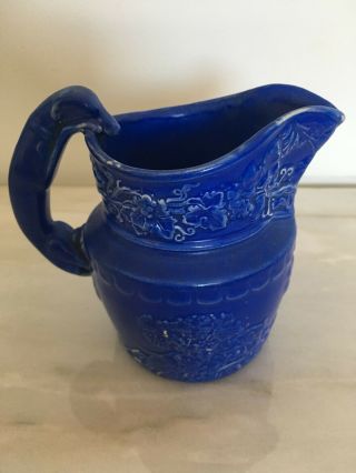 19th - Century Dark - Blue Stoneware Moulded (molded) Jug With Dog Handle