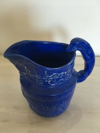 19th - Century dark - blue stoneware moulded (molded) jug with dog handle 3