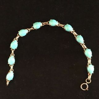 14k Gold Bracelet W/ Persian Turquoise Stones (7.  5 " Long)