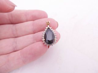 Fine 9ct/9k Gold Diamond & Large Pear Drop Sapphire Pendant,  375