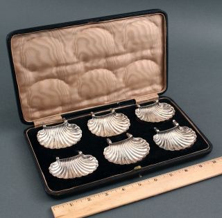 6 Rare Antique Birmingham Sterling Silver Shells,  Plate Clip - On Salts Sauce