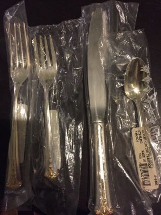 Stieff Sterling Set Worthington Gold 4 Piece Place Setting Nos Fork Knife Spoon