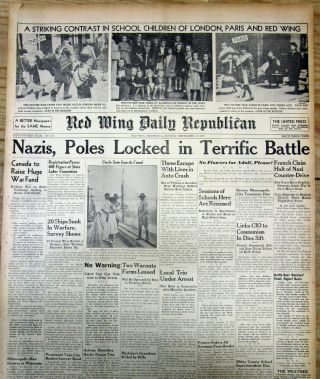 6 1939 Newspapers Nazi Germany Invades Poland In Blitzkrieg & Captures Warsaw