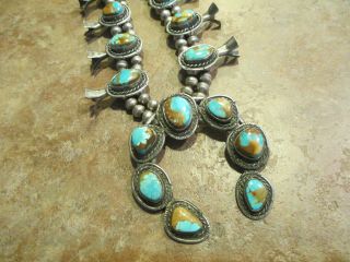Premium Vintage Navajo Sterling Silver Royston Turquoise Squash Blossom Necklace