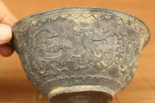 Chinese Old Bronze Hand Carved Dragon Statue Bowl Collectable