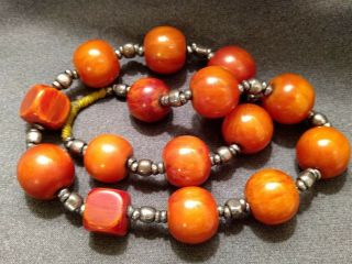 Vintage Chunky Amber Butterscotch Bakelite Beaded Necklace 229.  9 Grams