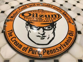 Vintage Oilzum Motor Oil Porcelain Sign Auto Service Gas Station Pump Plate