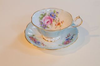 Vintage Queen Anne Pink & Blue Florals Bone China Tea Cup & Saucer England