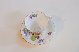 Vintage Adderley Footed Teacup Saucer Violets Fine English Bone China Gold Trim 4