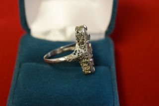 Vintage BELAIS Art Deco 14K White Gold Diamond & Sapphire Intricate Ring SZ 6.  5 11