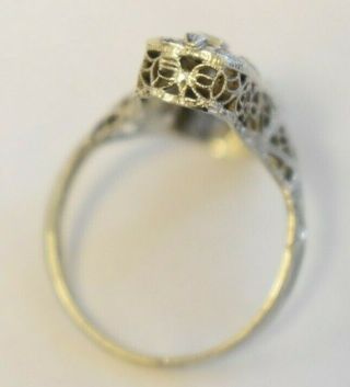 Vintage BELAIS Art Deco 14K White Gold Diamond & Sapphire Intricate Ring SZ 6.  5 8