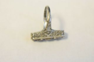 Vintage BELAIS Art Deco 14K White Gold Diamond & Sapphire Intricate Ring SZ 6.  5 9