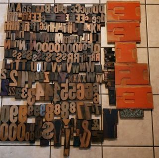 238 Antique Vtg Wood Letterpress Print Type Block Alphabet Letters Numbers $&¢aa