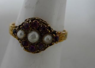 Victorian 15ct Yellow Gold Pearl & Ruby Ring Birmingham Size N 2.  3g A602017