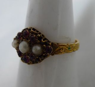 Victorian 15ct Yellow Gold Pearl & Ruby Ring Birmingham Size N 2.  3g A602017 2