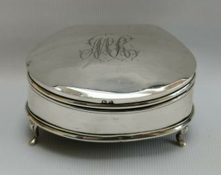 Vtg 1925 Sydney & Co Solid Silver Deco Kidney Shape Jewellery Casket Ring Box