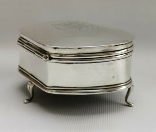 Vtg 1925 Sydney & Co Solid Silver Deco Kidney Shape Jewellery Casket Ring Box 6