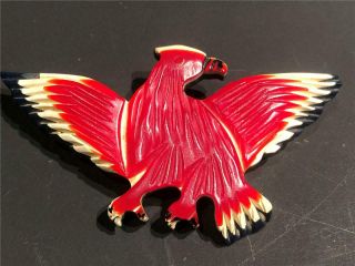 Rare Vintage Carved And Laminated Black,  White,  And Red Bakelite Eagle Pin