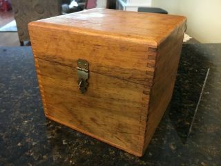 Vintage Wood Finger Jointed Oak 6 - 5/8 x 6 - 3/8 x 6 Card File Recipe Index Box 2